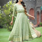 Juniper Sage Green Georgette Festive Foil Printed Flared Maxi For Women | Swadesiicart