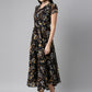 Souchii Women Black Floral Chiffon Maxi Dress - Swadesiicart