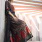 Juniper Black Dull Satin Festive Printed Crop Choli-Skirt Dupatta For Women | Swadesiicart