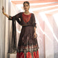 Juniper Black Dull Satin Festive Printed Crop Choli-Skirt Dupatta For Women | Swadesiicart