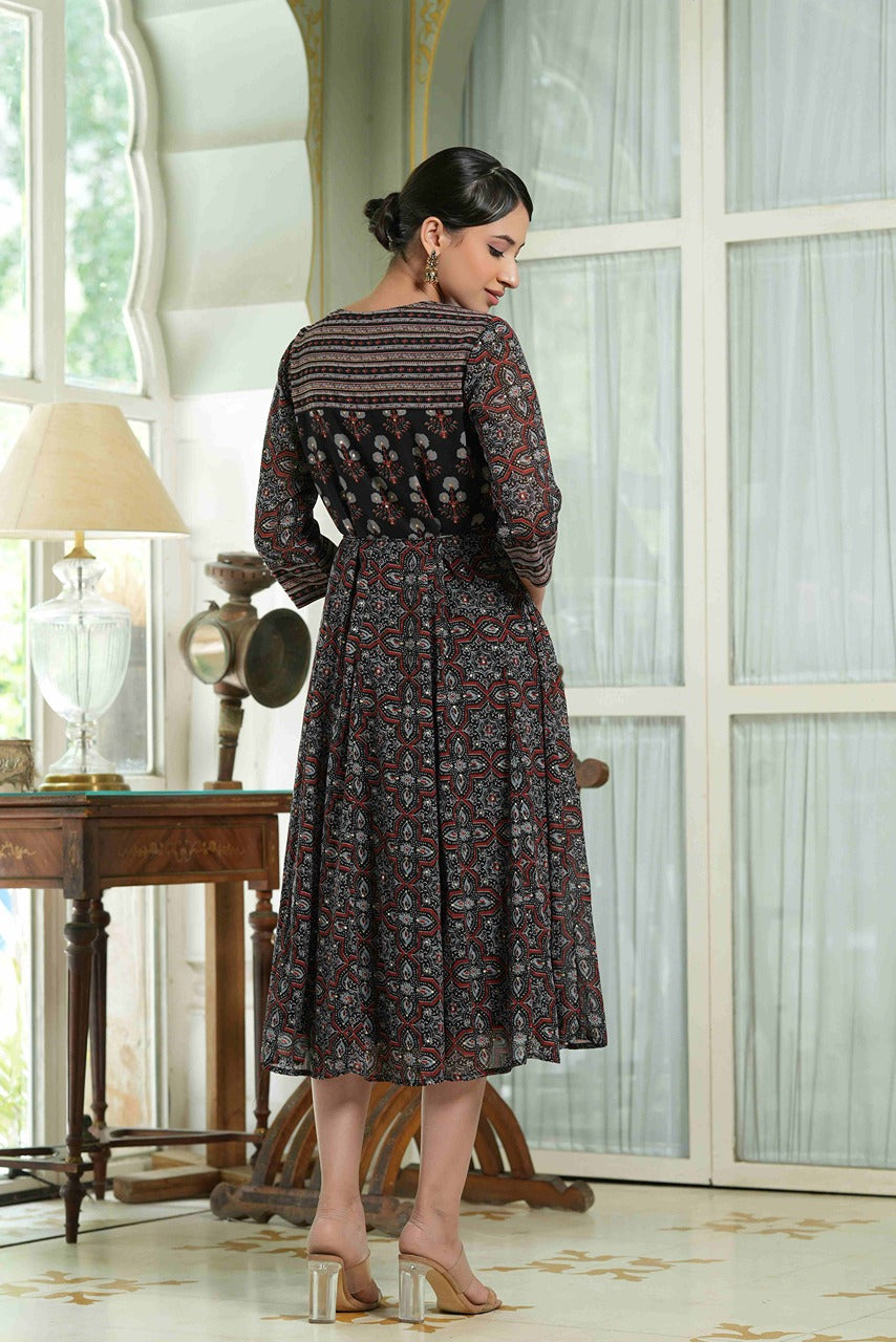 Juniper Black Georgette Festive Printed Anarkali Flared Anarkali Kurta For Women | Swadesiicart