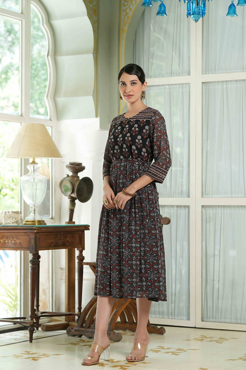 Juniper Black Georgette Festive Printed Anarkali Flared Anarkali Kurta For Women | Swadesiicart