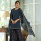 Juniper Teal Georgette Festive Floral Print Straight Tunic-Sharara Dupatta For Women | Swadesiicart