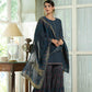 Juniper Teal Georgette Festive Floral Print Straight Tunic-Sharara Dupatta For Women | Swadesiicart