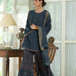 Juniper Teal Georgette Festive Floral Print Straight Tunic-Sharara Dupatta For Women | Swadesiicart