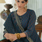 Juniper Teal Georgette Festive Floral Print Straight Tunic-Sharara Dupatta For Women | Swadesiicart