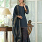 Juniper Teal Georgette Festive Floral Print Straight Tunic-Sharara Dupatta For Women | Swadesiicart