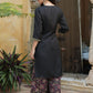 Juniper Black Satin Slub Festive Printed Straight Kurta Suit Set For Women | Swadesiicart