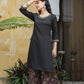 Juniper Black Satin Slub Festive Printed Straight Kurta Suit Set For Women | Swadesiicart