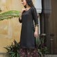 Juniper Black Satin Slub Festive Printed Straight Kurta Suit Set For Women | Swadesiicart