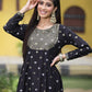 Juniper Women Black Rayon Festive Foil Printed Anarkali Flared Anarkali Kurta | Swadesiicart