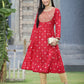 Juniper Women Red Rayon Festive Foil Printed Anarkali Flared Anarkali Kurta | Swadesiicart