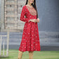 Juniper Women Red Rayon Festive Foil Printed Anarkali Flared Anarkali Kurta | Swadesiicart