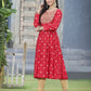 Juniper Women Red Rayon Festive Foil Printed Anarkali Flared Anarkali Kurta | Swadesiicart