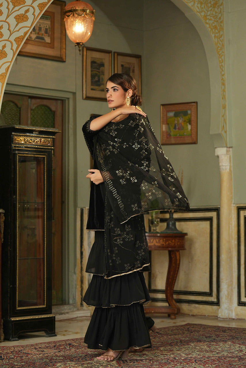 Juniper Black Velvet Festive Solid Straight Skd For Women | Swadesiicart