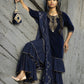Juniper Blue Velvet Festive Solid Straight kurta Sharara Set For Women | Swadesiicart