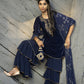 Juniper Blue Velvet Festive Solid Straight kurta Sharara Set For Women | Swadesiicart
