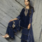 Juniper Blue Velvet Festive Solid Straight kurta Sharara Set For Women | Swadesiicart