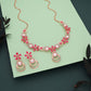 Tehzeeb Creations Rose Gold-Polished Pink Colour Necklace With Stud - Swadesiicart