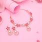 Tehzeeb Creations Rose Gold-Polished Pink Colour Necklace With Stud - Swadesiicart