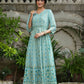 Juniper Sky Blue Georgette Festive Printed Flared Maxi For Women | Swadesiicart