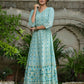 Juniper Sky Blue Georgette Festive Printed Flared Maxi For Women | Swadesiicart