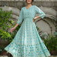 Juniper Sky Blue Georgette Festive Printed Flared Maxi For Women | Swadesiicart