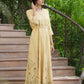 Juniper Light Yellow Georgette Festive Printed Flared Maxi For Women | Swadesiicart