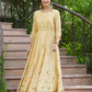 Juniper Light Yellow Georgette Festive Printed Flared Maxi For Women | Swadesiicart