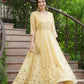 Juniper Light Yellow Georgette Festive Printed Flared Maxi For Women | Swadesiicart