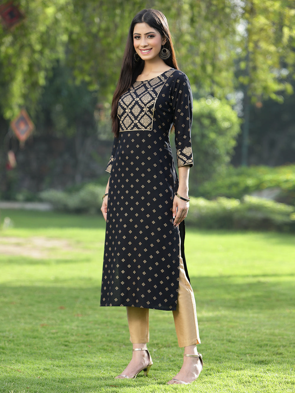 Juniper Black Rayon Festive Wear Embroidered Flared Kurta | Swadesiicart