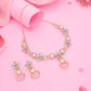 Tehzeeb Creations Rose Gold-Polished Sky Blue Colour Necklace With Stud - Swadesiicart