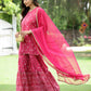 Juniper Fuchsia Mono Viscose Festive Embroidered Printed Straight Kurta Sharara Dupatta Set | Swadesiicart