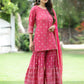 Juniper Fuchsia Mono Viscose Festive Embroidered Printed Straight Kurta Sharara Dupatta Set | Swadesiicart