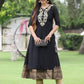 Juniper Women Black Chanderi Festive Embroidered + Printed Straight/Flared Kurta | Swadesiicart