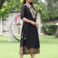 Juniper Women Black Chanderi Festive Embroidered + Printed Straight/Flared Kurta | Swadesiicart