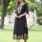 Juniper Women Black Chanderi Festive Embroidered + Printed Straight/Flared Kurta | Swadesiicart