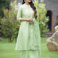 Juniper Mint Green Chanderi Festive Embroidered Polka Dot Printed A-line Kurta Set | Swadesiicart