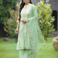 Juniper Mint Green Chanderi Festive Embroidered Polka Dot Printed A-line Kurta Set | Swadesiicart
