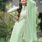 Juniper Mint Green Chanderi Festive Embroidered Polka Dot Printed A-line Kurta Set | Swadesiicart