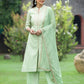 Juniper Mint Green Chanderi Festive Embroidered Polka Dot Printed A-line Kurta Set | Swadesiicart