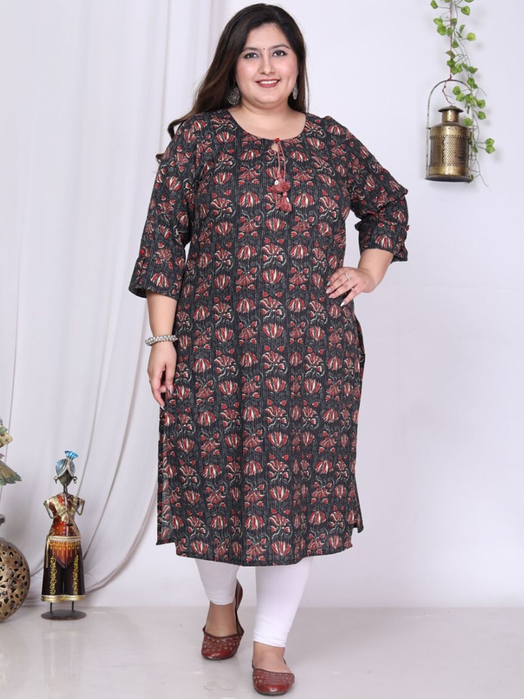 Swasti Plus Size Floral Printed Cotton Straight Kurta - Swadesiicart