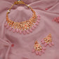 Tehzeeb Creations Gold-Polished Baby Pink Colour Necklace With Stud - Swadesiicart