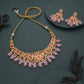 Tehzeeb Creations Gold-Polished Baby Pink Colour Necklace With Stud - Swadesiicart