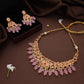 Tehzeeb Creations Gold-Polished Baby Pink Colour Necklace With Stud - Swadesiicart