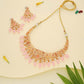 Tehzeeb Creations Gold-Polished Baby Pink Colour Necklace With Stud - Swadesiicart