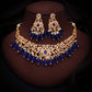 Tehzeeb Creations Gold-Polished Blue Colour Necklace With Stud - Swadesiicart