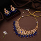 Tehzeeb Creations Gold-Polished Blue Colour Necklace With Stud - Swadesiicart