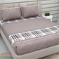 DREAM WEAVERZ Beige Checked 220 TC Glazed Cotton Bedsheet with Pillow Covers - Swadesiicart
