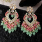 Shoshaa Gold-Polished Green & Pink Enamel Kundan-Studded Drop Earrings | Swadesiicart